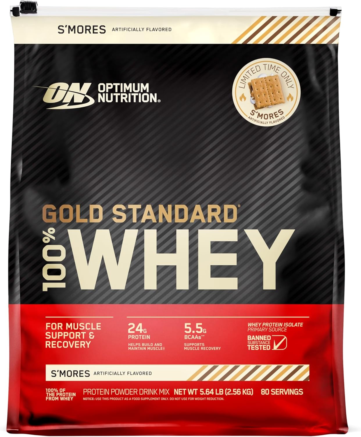 100% Gold Standard Whey Protein Powder - S'Mores Flavor - 5.64 lb (80 Servings) - Muscle Recovery Blend with Hydrolyzed, Isolate & Whey