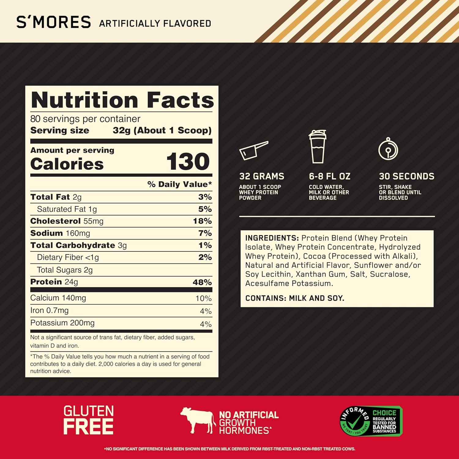 100% Gold Standard Whey Protein Powder - S'Mores Flavor - 5.64 lb (80 Servings) - Muscle Recovery Blend with Hydrolyzed, Isolate & Whey