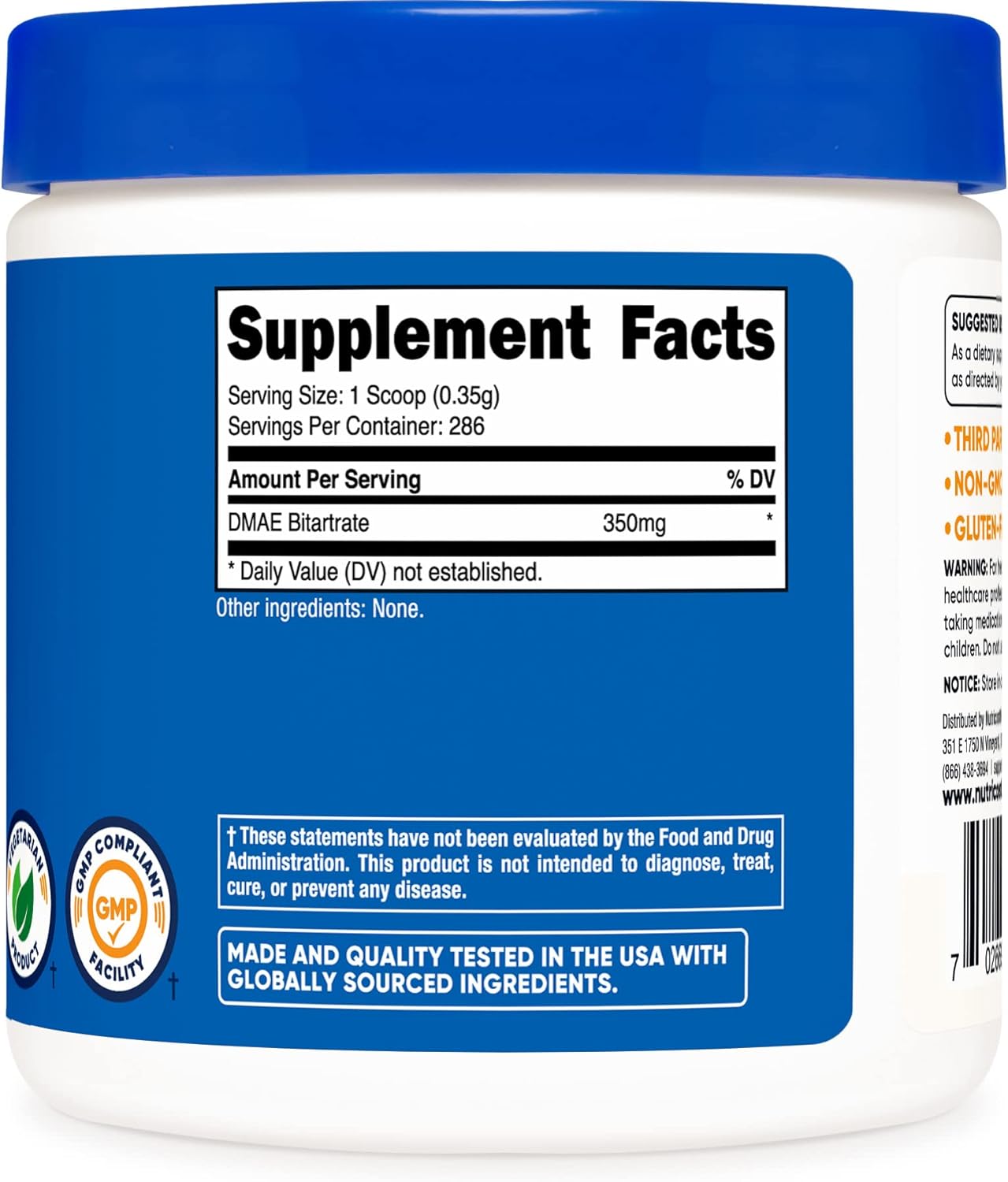 100 Grams of Nutricost Pure DMAE-Bitartrate Powder for Cognitive Support