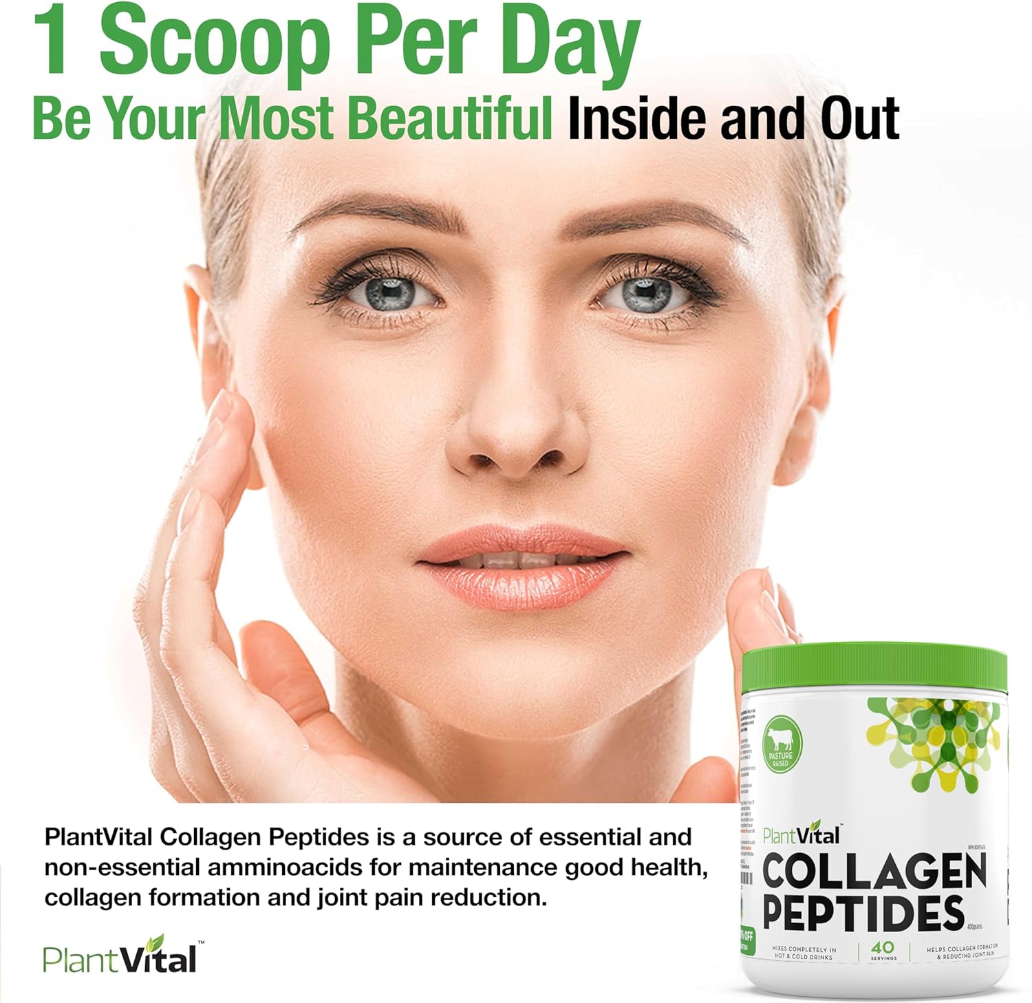 100% Grass-Fed Collagen Peptides Powder - Non-GMO, Paleo Friendly - Unflavored, Made in USA - 40 Servings, 400g (Pack of 2)