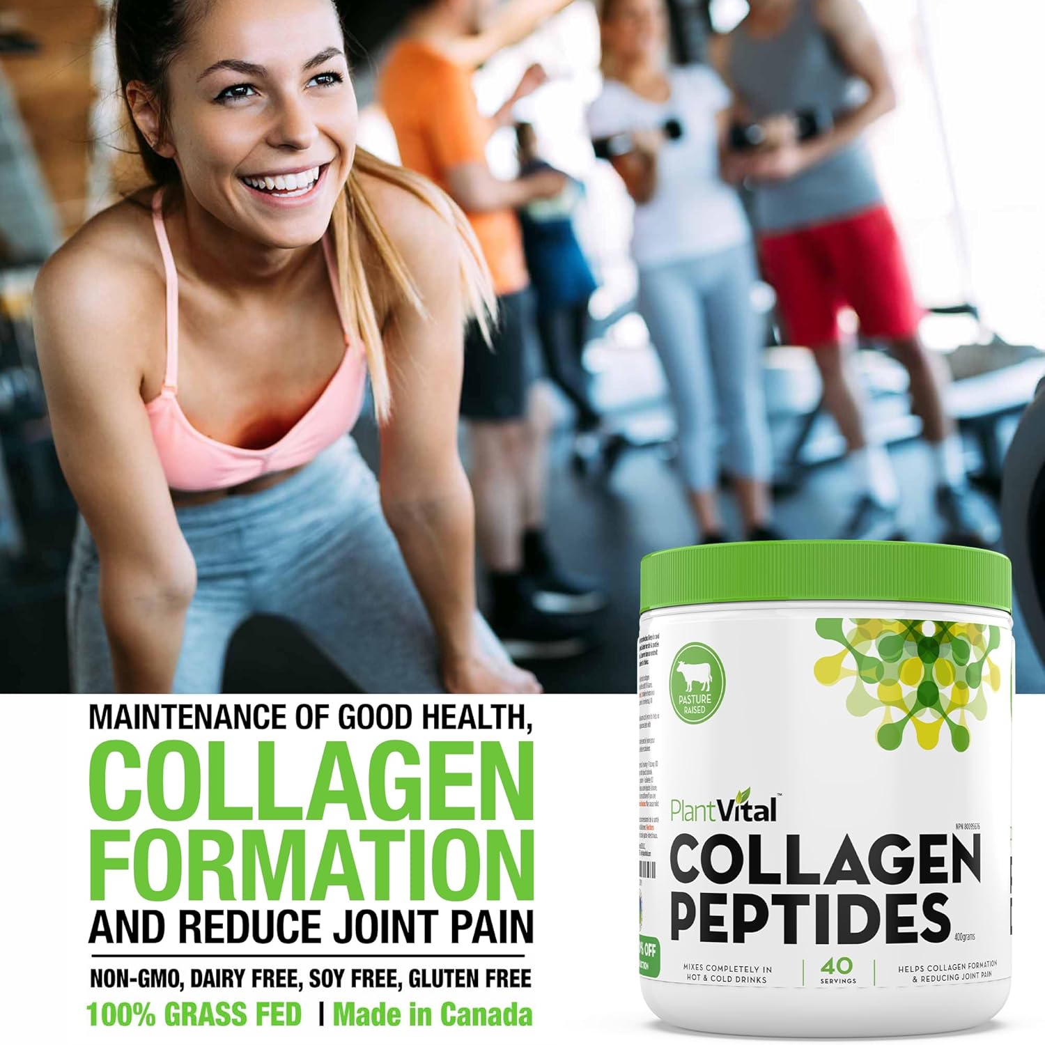 100% Grass-Fed Collagen Peptides Powder - Non-GMO, Paleo Friendly - Unflavored, Made in USA - 40 Servings, 400g (Pack of 2)