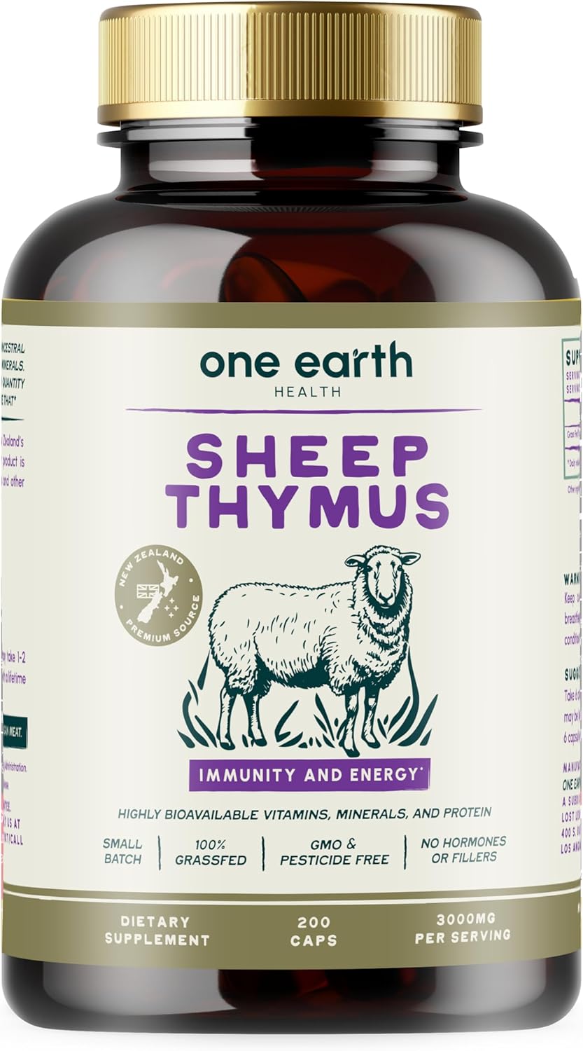 100% Grass Fed Thymus Supplements from New Zealand - 3,000mg per Serving, 200 Capsules