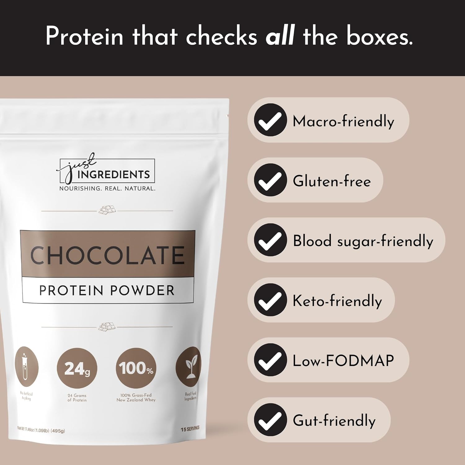 100% Grass-Fed Whey Chocolate Protein Powder | Non-GMO, Gluten-Free, No Artificial Flavors | 15 Servings