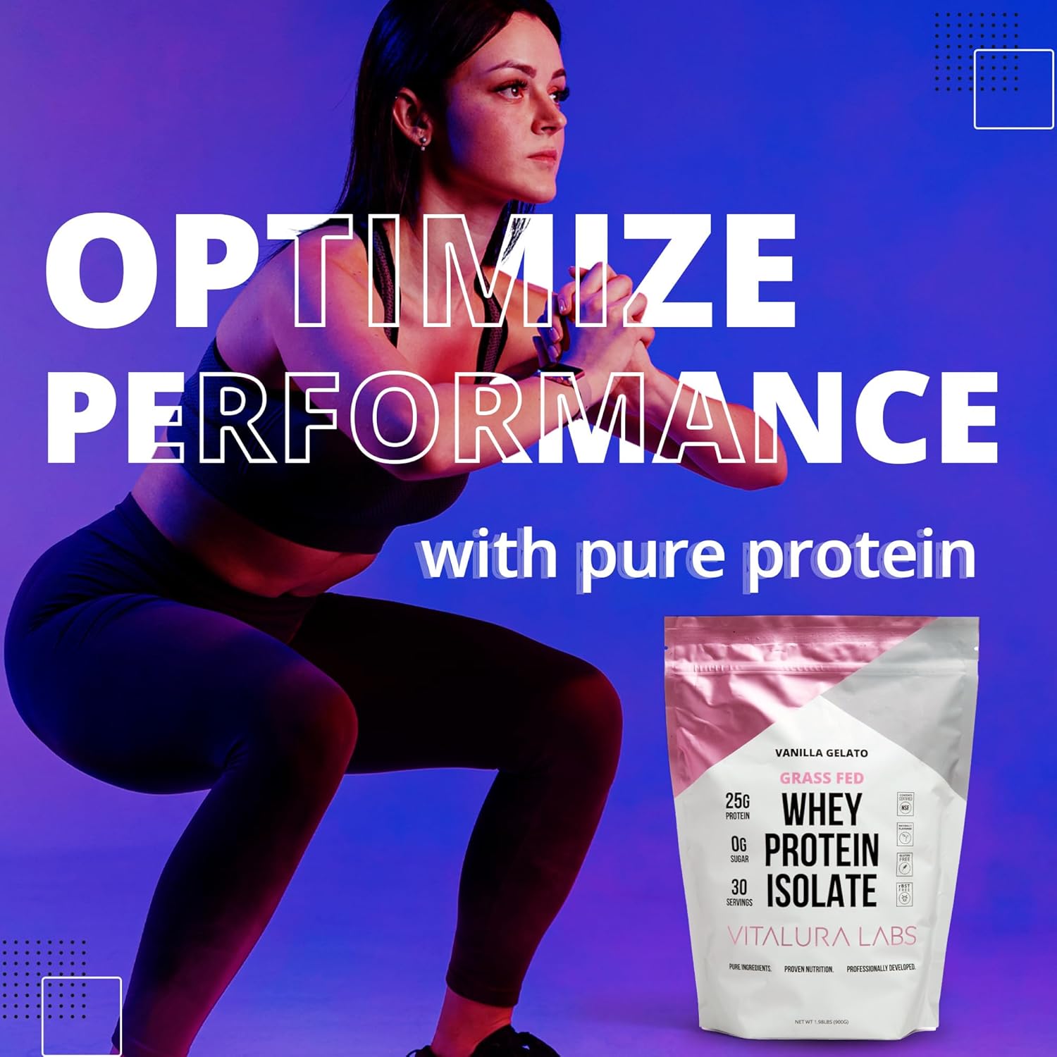 100% Grass-Fed Whey Protein Isolate - 25g Protein Per Serving - NSF Certified - Vanilla Gelato Flavor - No Fillers - Easy Digestion - 30 Servings