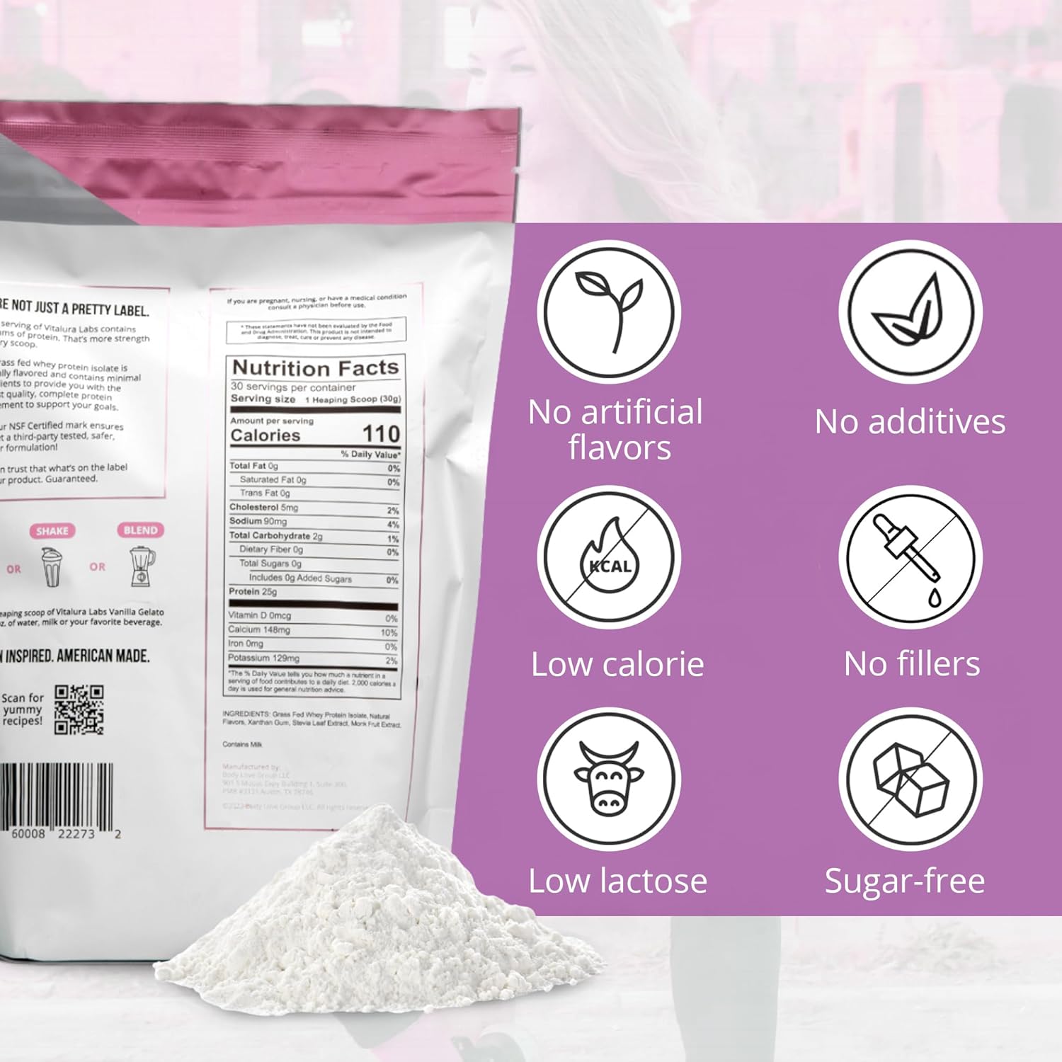100% Grass-Fed Whey Protein Isolate - 25g Protein Per Serving - NSF Certified - Vanilla Gelato Flavor - No Fillers - Easy Digestion - 30 Servings