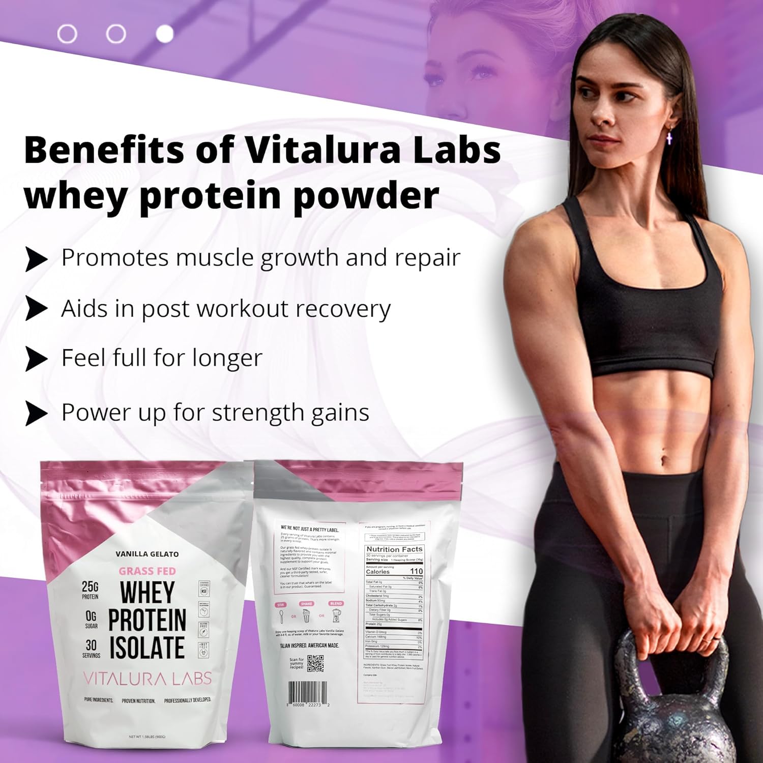 100% Grass-Fed Whey Protein Isolate - 25g Protein Per Serving - NSF Certified - Vanilla Gelato Flavor - No Fillers - Easy Digestion - 30 Servings