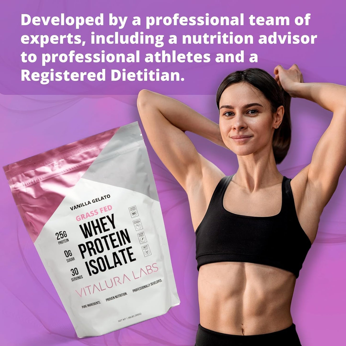 100% Grass-Fed Whey Protein Isolate - 25g Protein Per Serving - NSF Certified - Vanilla Gelato Flavor - No Fillers - Easy Digestion - 30 Servings