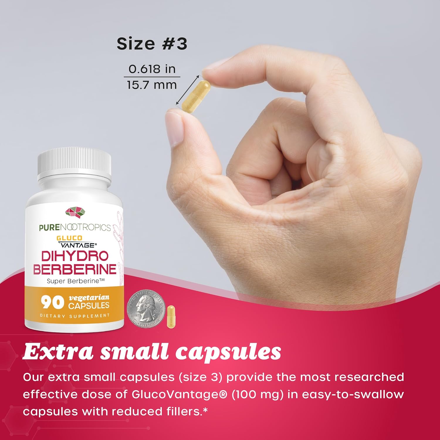 100 mg 90 Capsules Pure Dihydroberberine Supplement (GlucoVantage) for Enhanced Mental Clarity and Focus