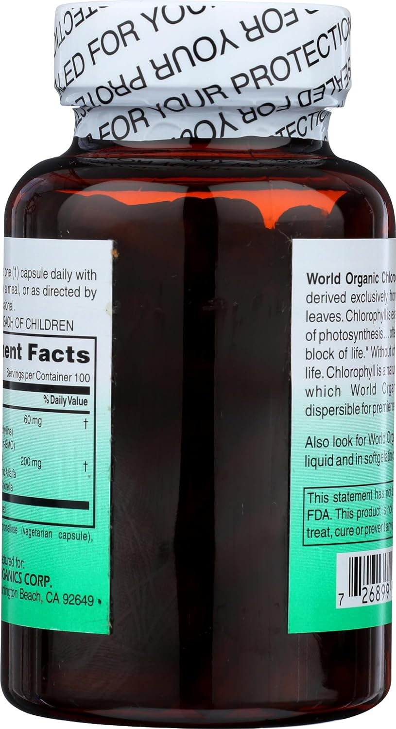 100 mg Chlorophyll Capsules - 60 Count, World Organic, Natural Plant Supplement