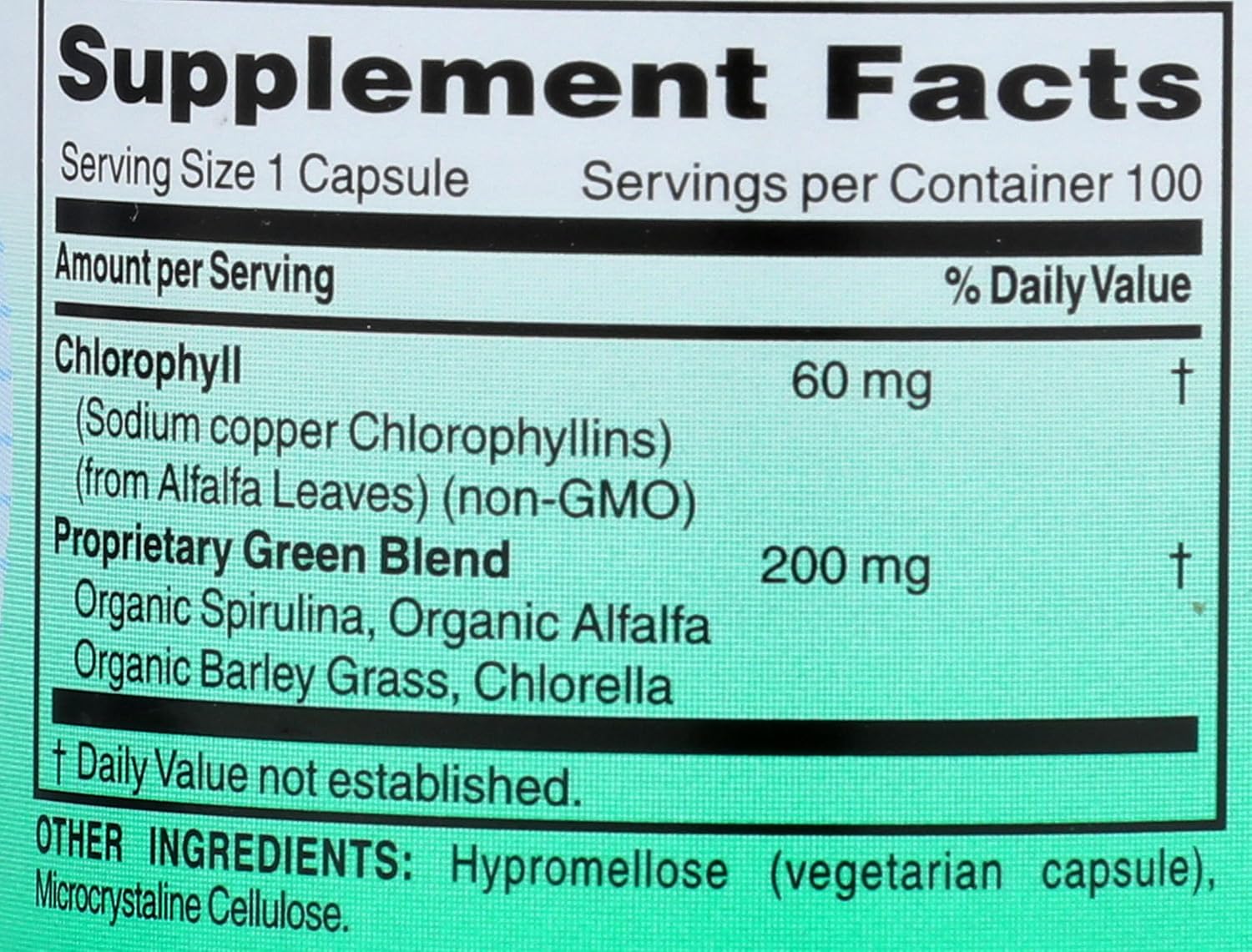 100 mg Chlorophyll Capsules - 60 Count, World Organic, Natural Plant Supplement