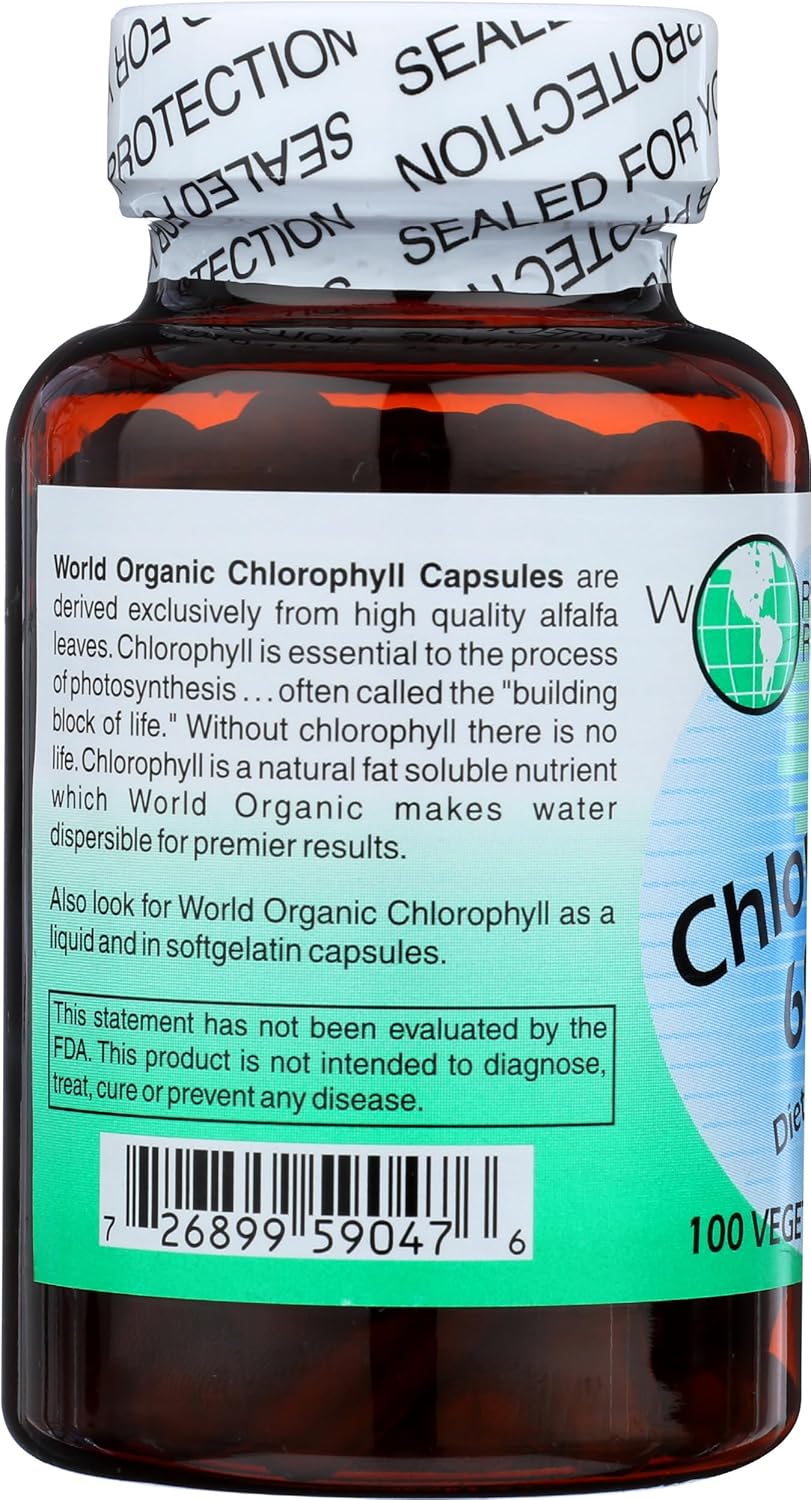100 mg Chlorophyll Capsules - 60 Count, World Organic, Natural Plant Supplement