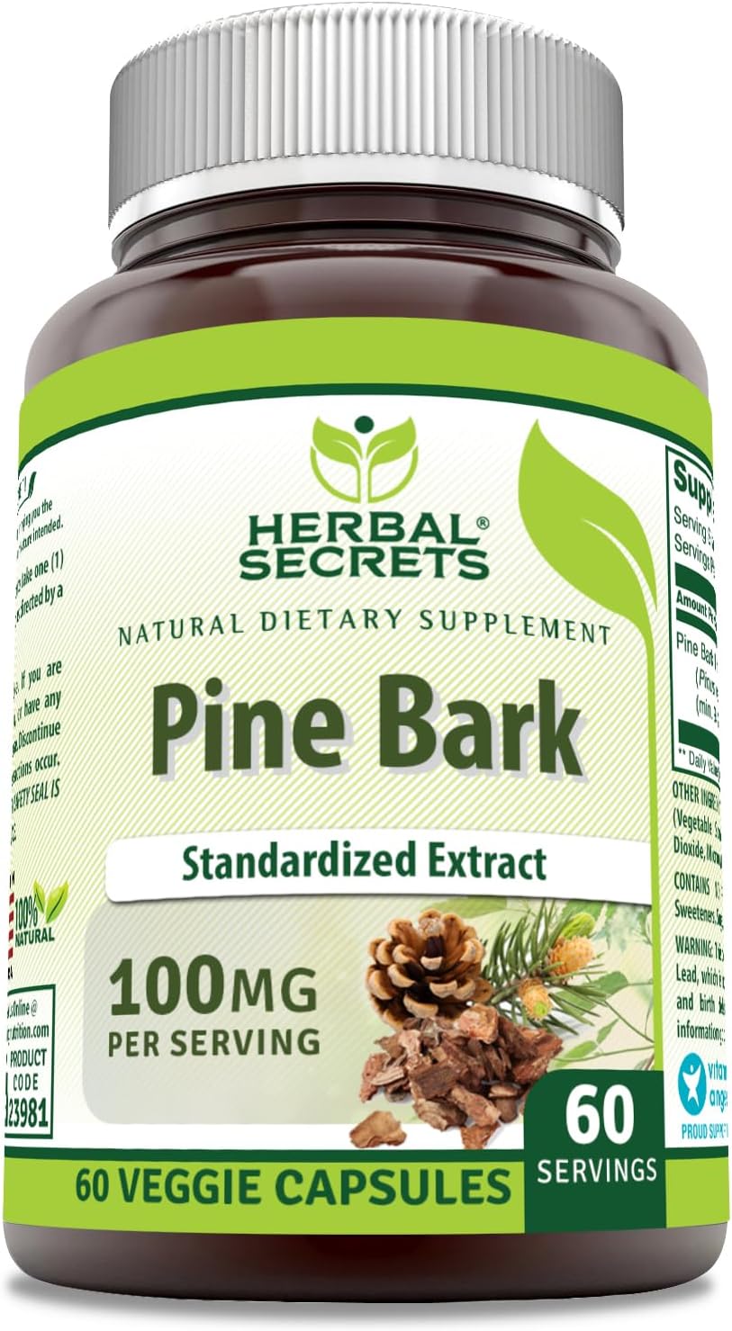 100 Mg Herbal Secrets Pine Bark Extract Supplement - 60 Veggie Capsules - Non-GMO & Gluten-Free - USA Made