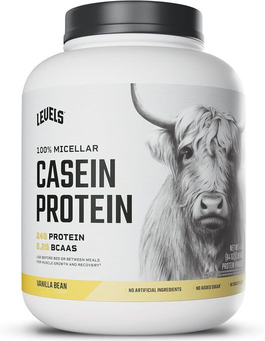 100% Micellar Casein Protein Powder - Vanilla Bean Flavor - 4LB - Hormone Free - Levels Nutrition