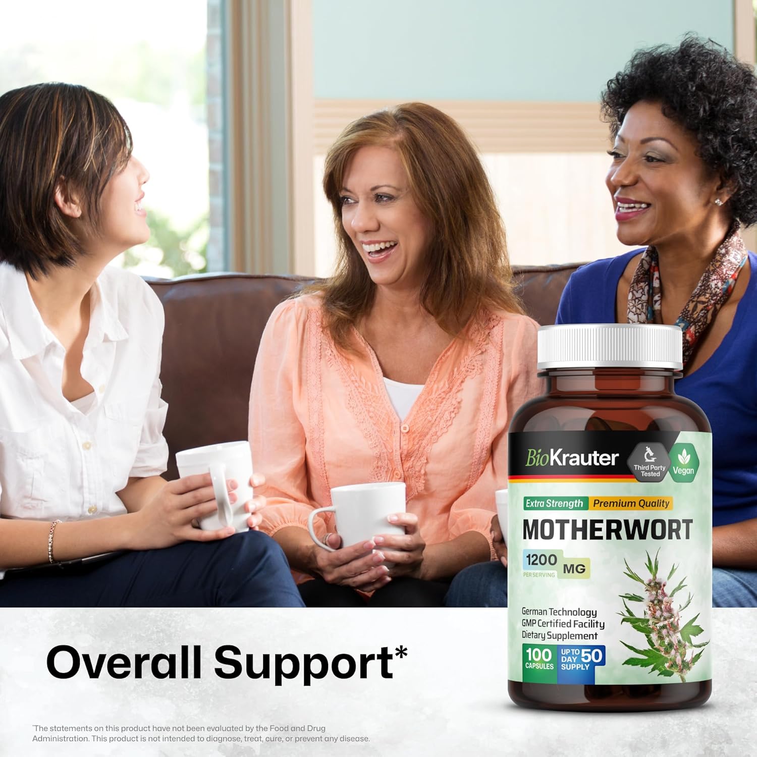 100 Motherwort Herb Supplement Capsules 1200mg - Herbal Women’s Support for Relaxation - BIO KRAUTER