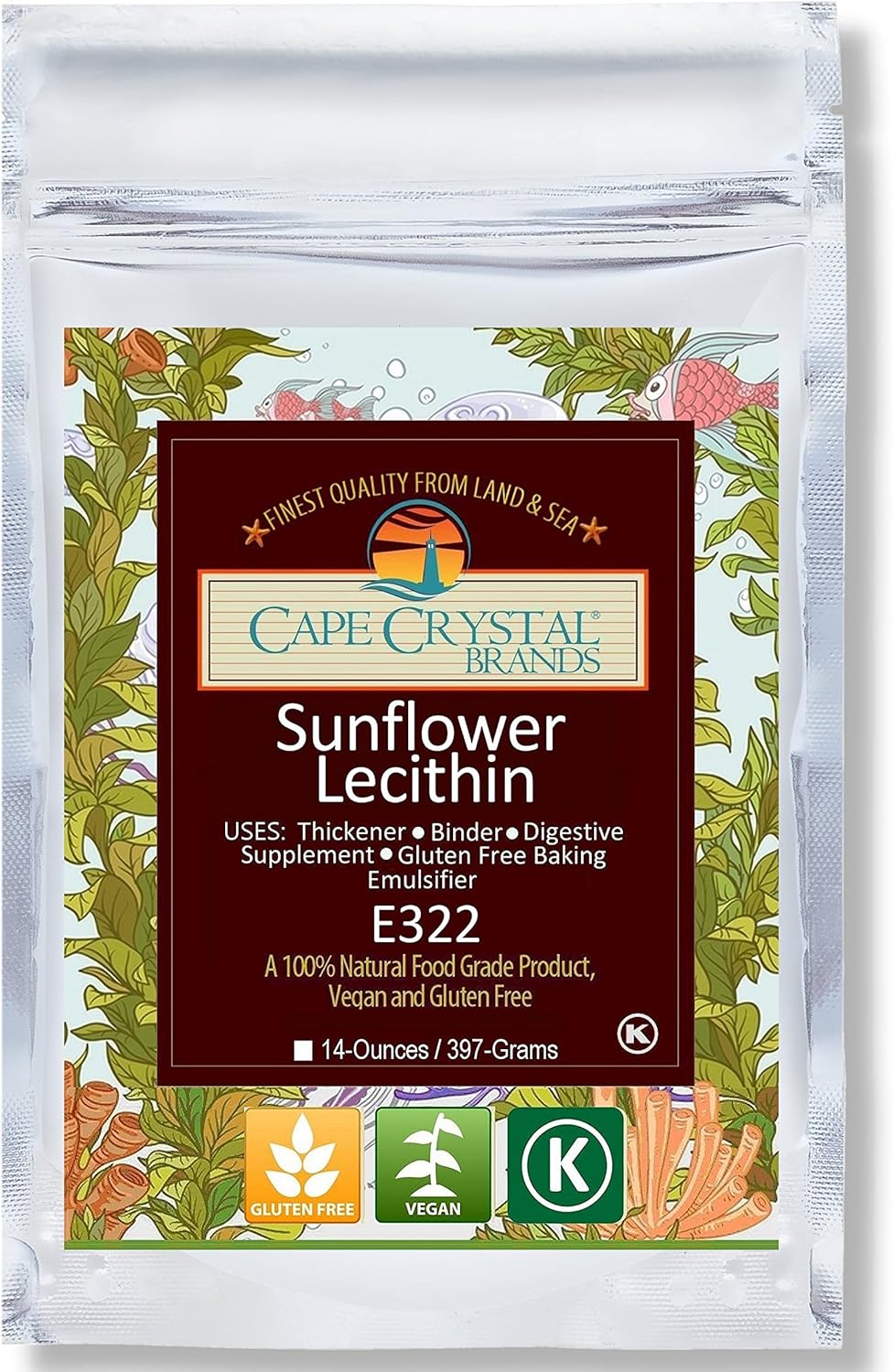 100% Natural Cape Crystal Sunflower Lecithin Powder - Vegan, Non-GMO, Gluten-Free Soy Lecithin Alternative (14-oz)