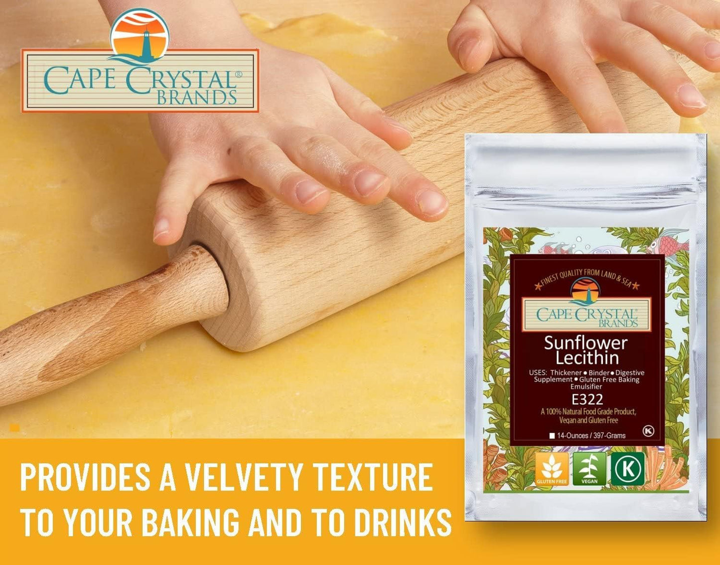 100% Natural Cape Crystal Sunflower Lecithin Powder - Vegan, Non-GMO, Gluten-Free Soy Lecithin Alternative (14-oz)