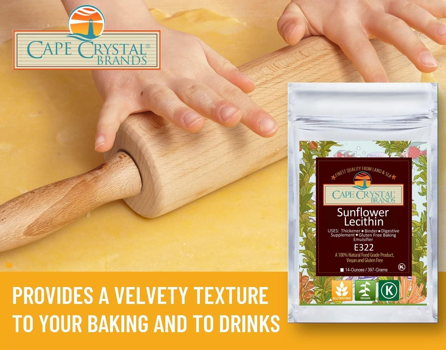 100% Natural Cape Crystal Sunflower Lecithin Powder - Vegan, Non-GMO, Gluten-Free Soy Lecithin Alternative (14-oz)
