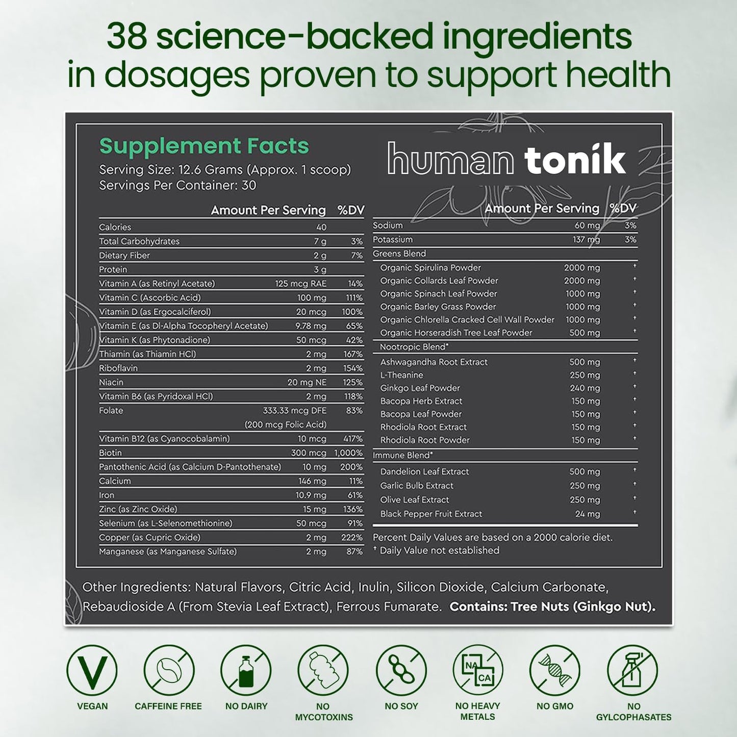 100% Natural Greens Superfood Powder - Boost Energy, Reduce Stress, and Support Immunity - 38 Superfoods, Vitamins, Minerals - Berry Flavor - 30 Days Supply - 3 Tubs - 360 Grams