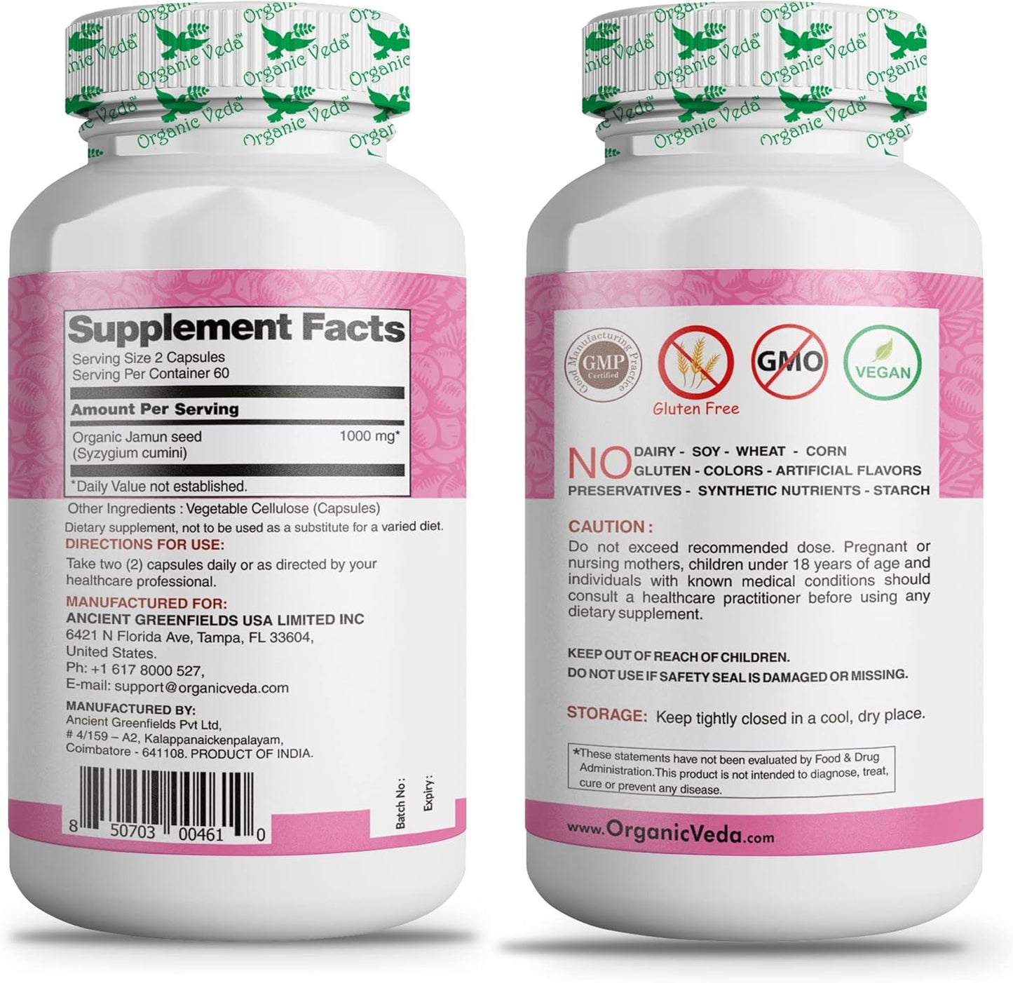 100% Natural Organic Jamun Seed Capsules for Soft Radiant Skin & Energy - 120 Count - US FDA Registered