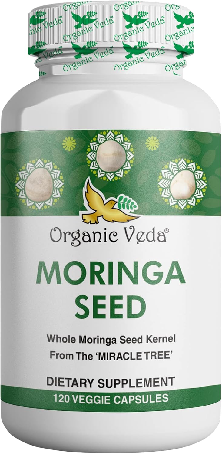 100% Natural Organic Veda Moringa Seed Capsules - 1000mg - Rich in Nutrients, Antioxidants, Vitamins, Minerals - Supports Glowing Skin, Immunity, Energy - Non-GMO - 120 Count