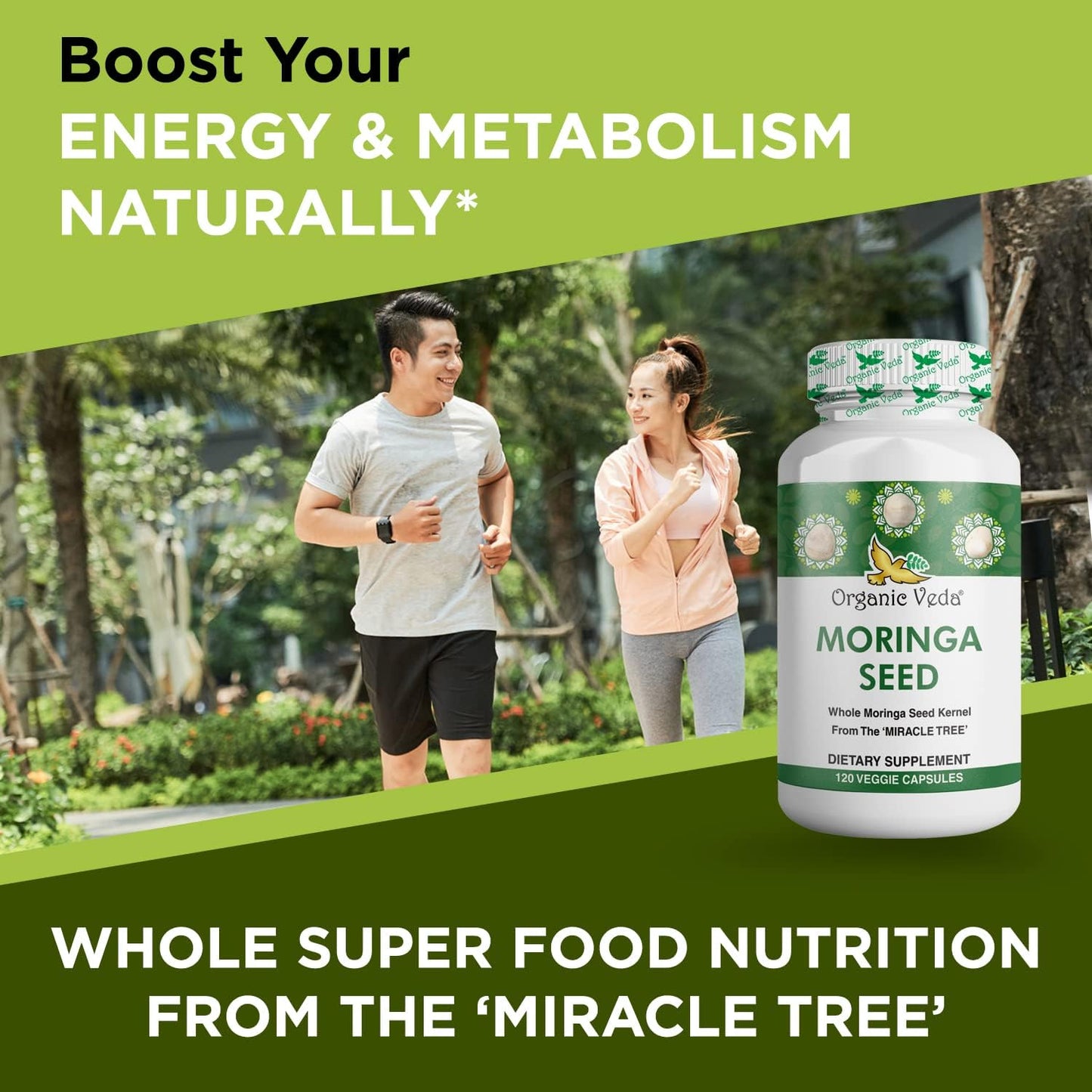 100% Natural Organic Veda Moringa Seed Capsules - 1000mg - Rich in Nutrients, Antioxidants, Vitamins, Minerals - Supports Glowing Skin, Immunity, Energy - Non-GMO - 120 Count