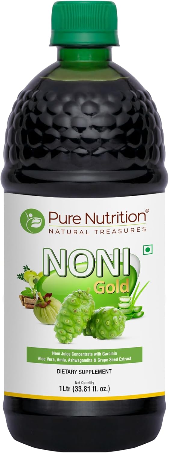 100% Natural Pure Nutrition Noni Gold Juice Concentrate 1000ml Pack - Vegetarian Indian Plant & Fruit Extracts for Health
