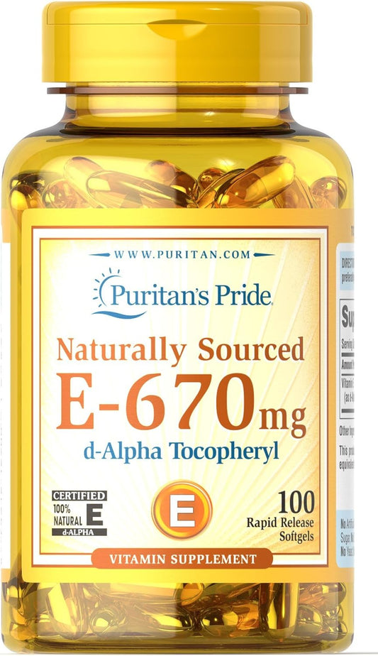 100% Natural Puritan's Pride Vitamin E-670 mg Softgels - 100 Count