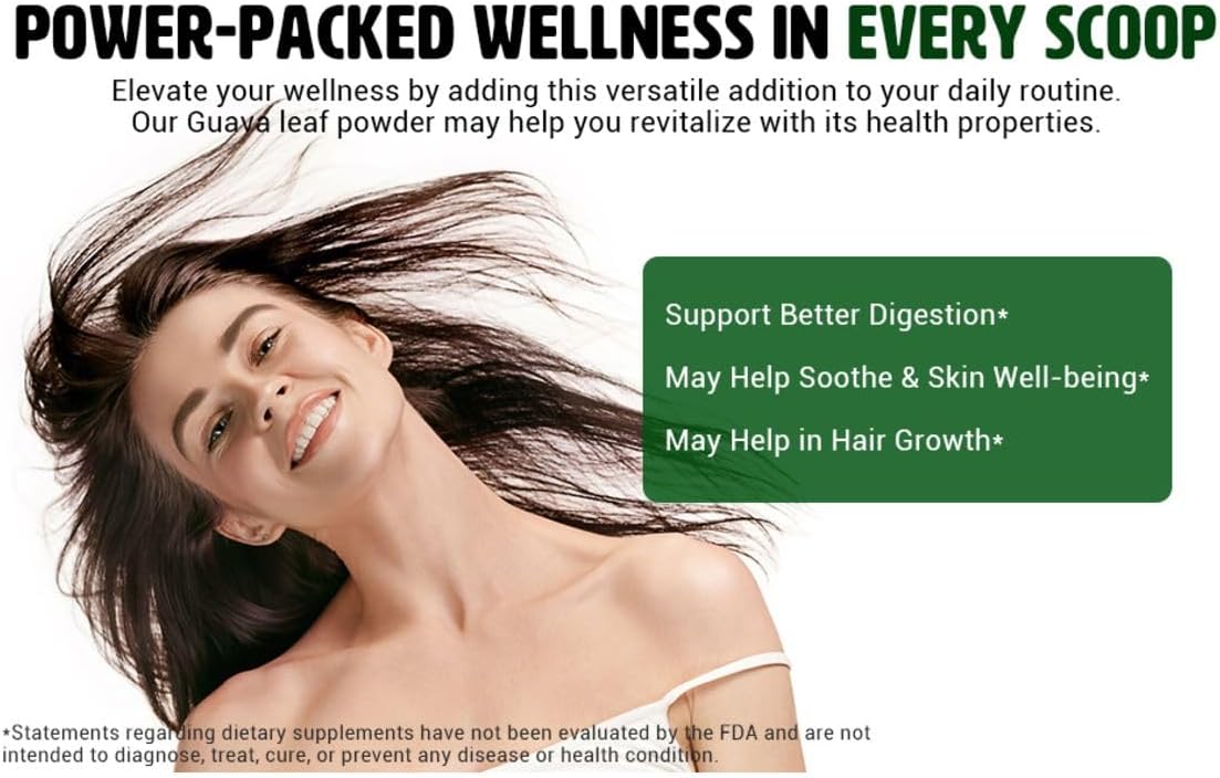 100% Natural W4O Guava Leaf Powder for Hair, Skin, and Nails - Organic Guava Leaf Tea for Hair Re-Growth - No Preservatives - Pack of 1