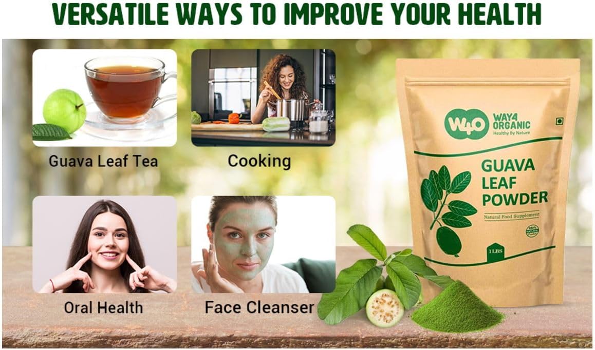 100% Natural W4O Guava Leaf Powder for Hair, Skin, and Nails - Organic Guava Leaf Tea for Hair Re-Growth - No Preservatives - Pack of 1
