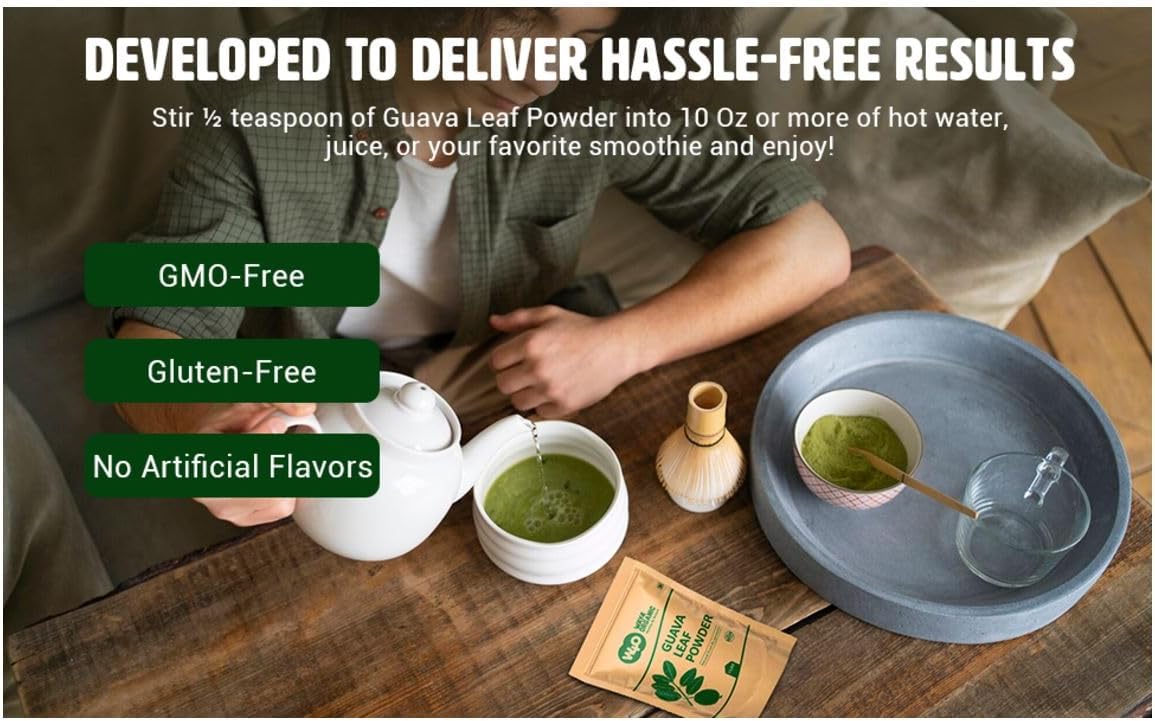 100% Natural W4O Guava Leaf Powder for Hair, Skin, and Nails - Organic Guava Leaf Tea for Hair Re-Growth - No Preservatives - Pack of 1