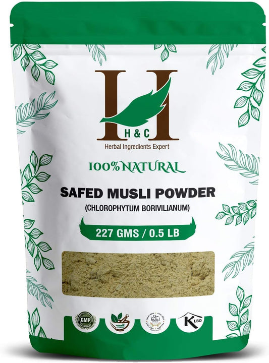 100% Natural Wild Safed Musli Powder - Chlorphytum Borivillianum Herbal Supplement 227g - FDA Approved Processing Facility