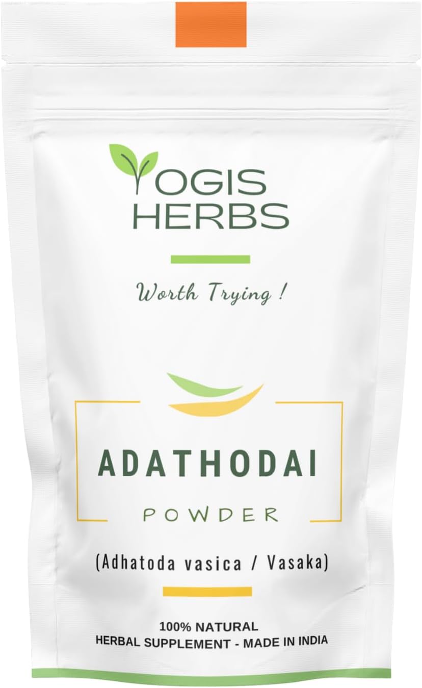 100% Natural YOGIS HERBS Adathodai Powder for Respiratory Wellness & Immune Support - Traditional Herbal Supplement (3.5 oz)