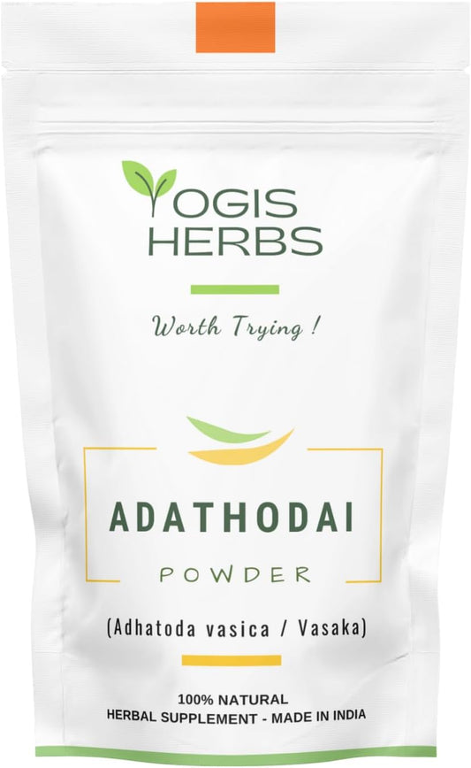 100% Natural YOGIS HERBS Adathodai Powder for Respiratory Wellness & Immune Support - Traditional Herbal Supplement (3.5 oz)