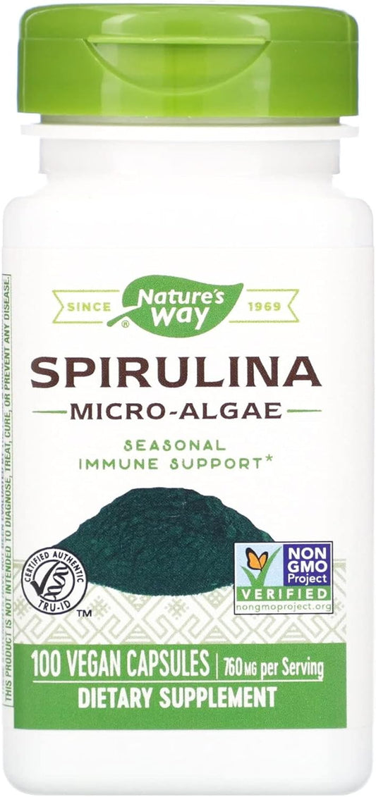 100 Nature's Way Spirulina Micro-Algae Capsules - 380 mg Vegan Supplement