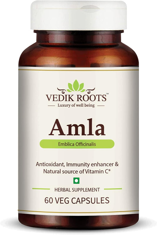 100% Organic Amla Capsules for Immunity Boost - Natural Vitamin C Source - Herbal Supplements (60 Capsules)