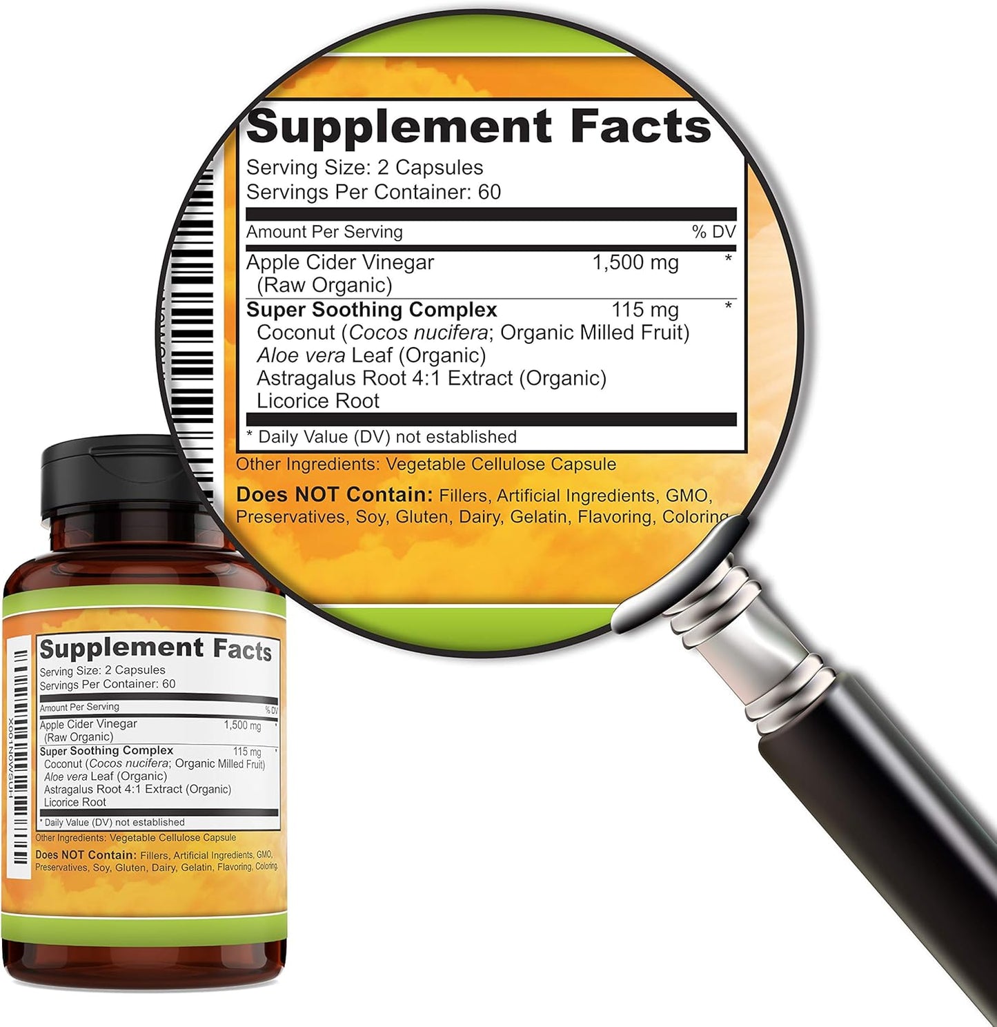 100% Organic Apple Cider Vinegar 1500mg - Pure & Raw for Healthy Digestion - Detox Support - 60 Day Supply