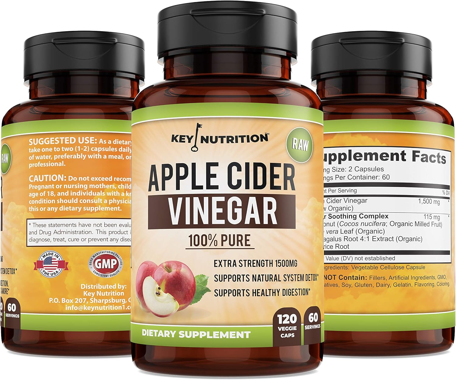 100% Organic Apple Cider Vinegar 1500mg - Pure & Raw for Healthy Digestion - Detox Support - 60 Day Supply