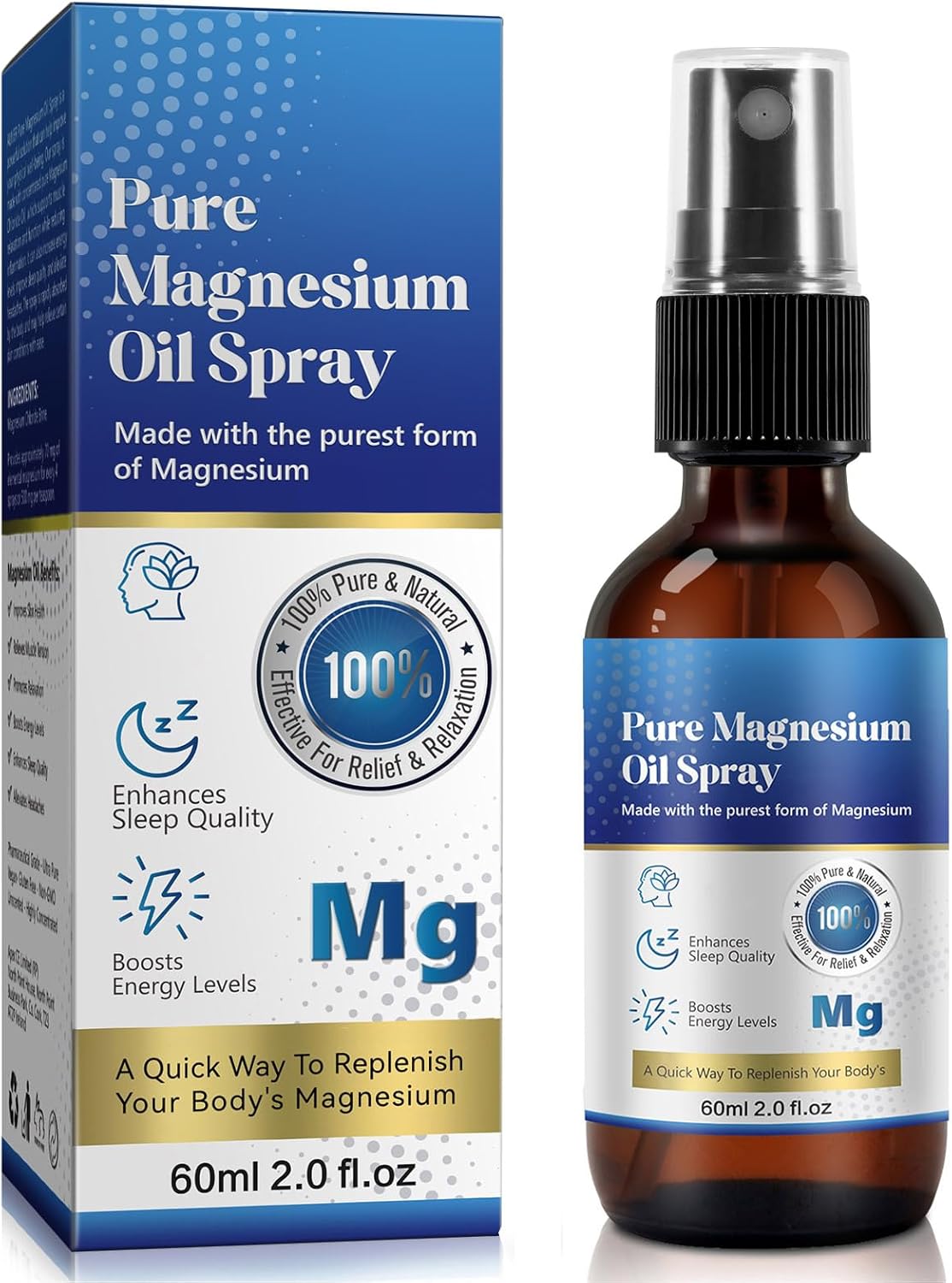 100% Organic Bieyoc Magnesium Oil Spray for Feet and Sleep - 2 Fl oz Travel Size Glass Bottle