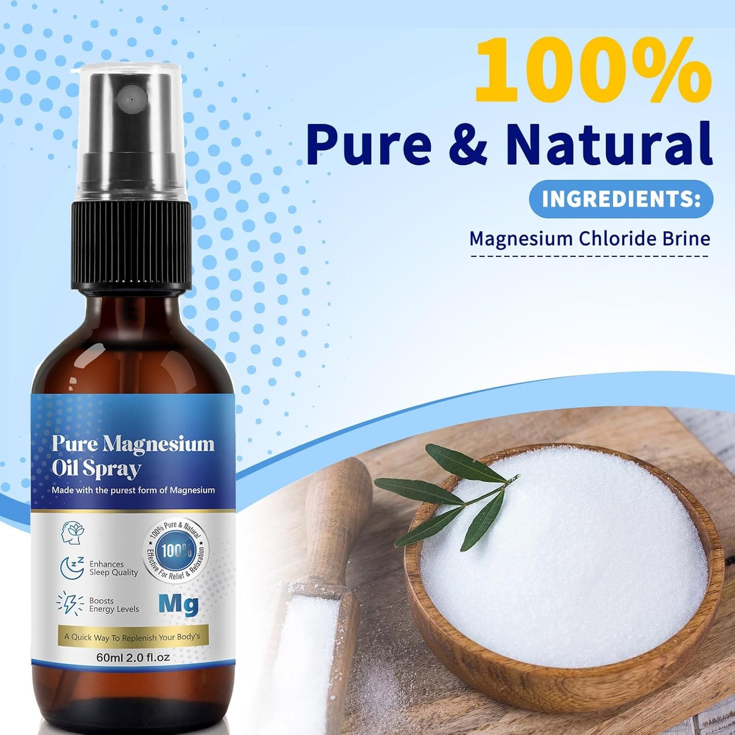 100% Organic Bieyoc Magnesium Oil Spray for Feet and Sleep - 2 Fl oz Travel Size Glass Bottle