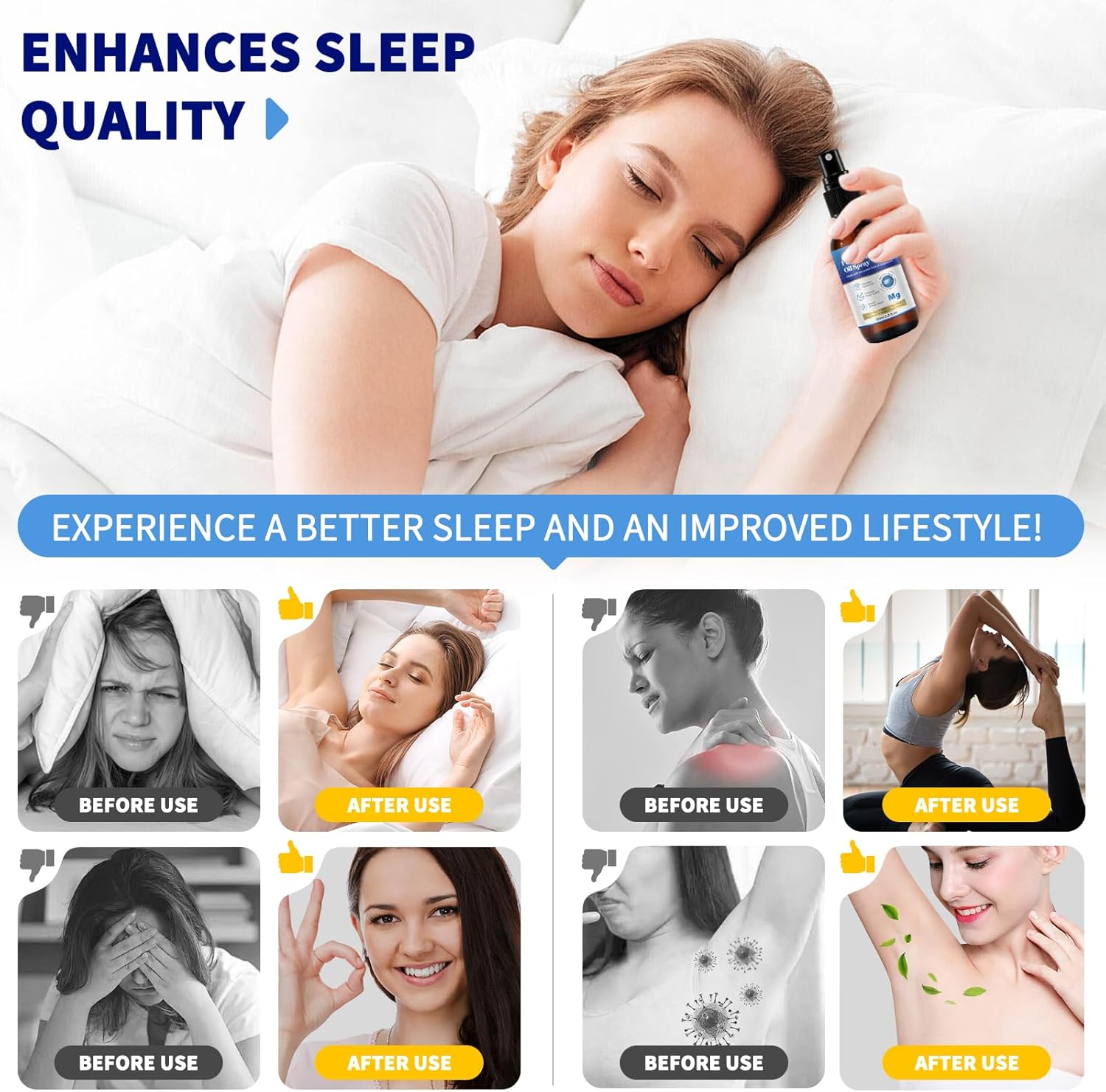 100% Organic Bieyoc Magnesium Oil Spray for Feet and Sleep - 2 Fl oz Travel Size Glass Bottle