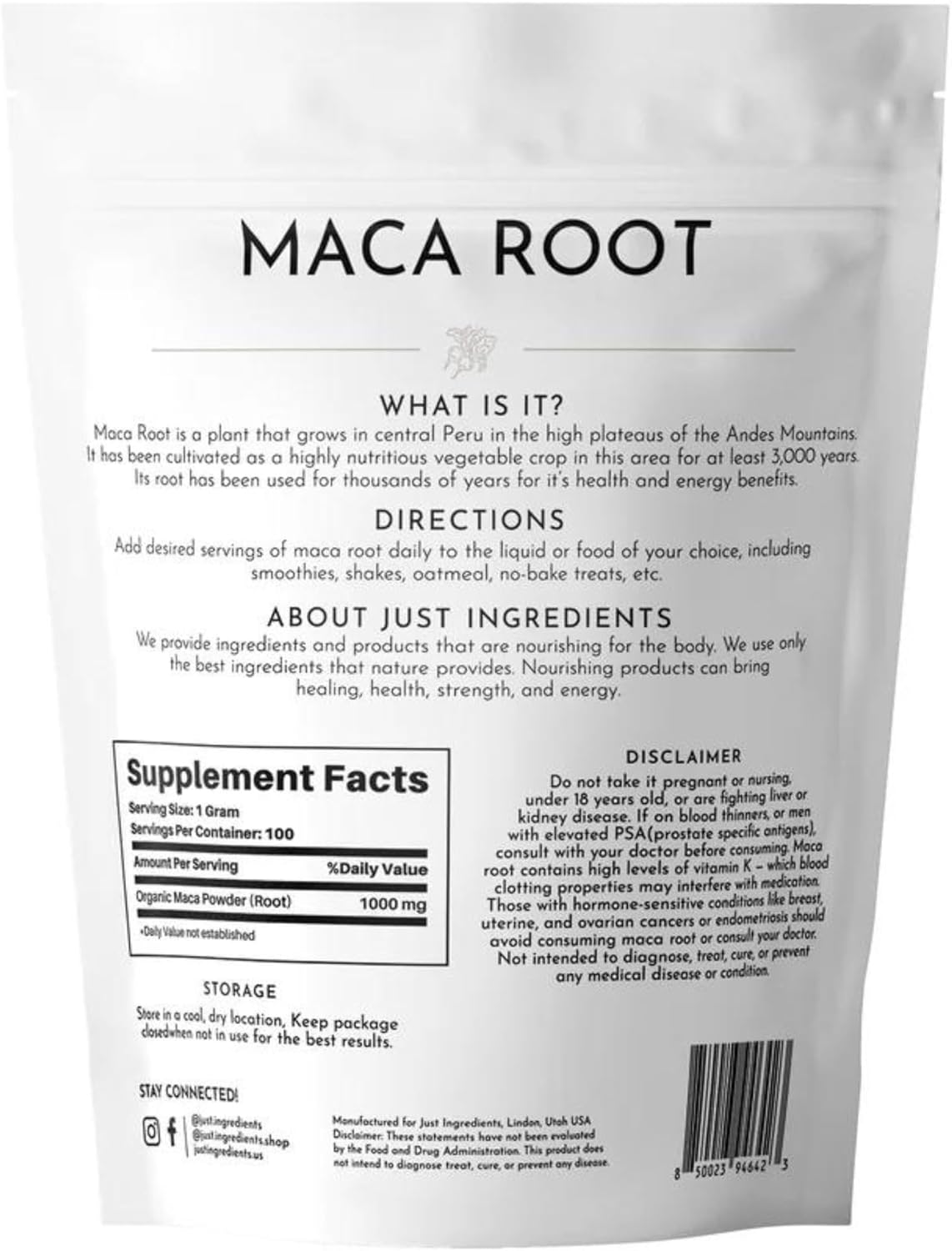 100% Organic Maca Root Powder for Energy Boost & Hormonal Balance - Vegan Superfood with 100 Servings & No Additives