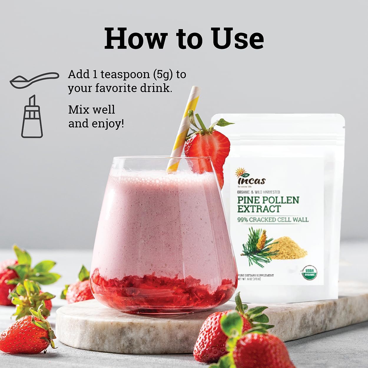 100% Organic Pine Pollen Powder by Asiya Life - 6 oz - Non GMO - Wild Harvested - Energy & Immune Support - No Fillers