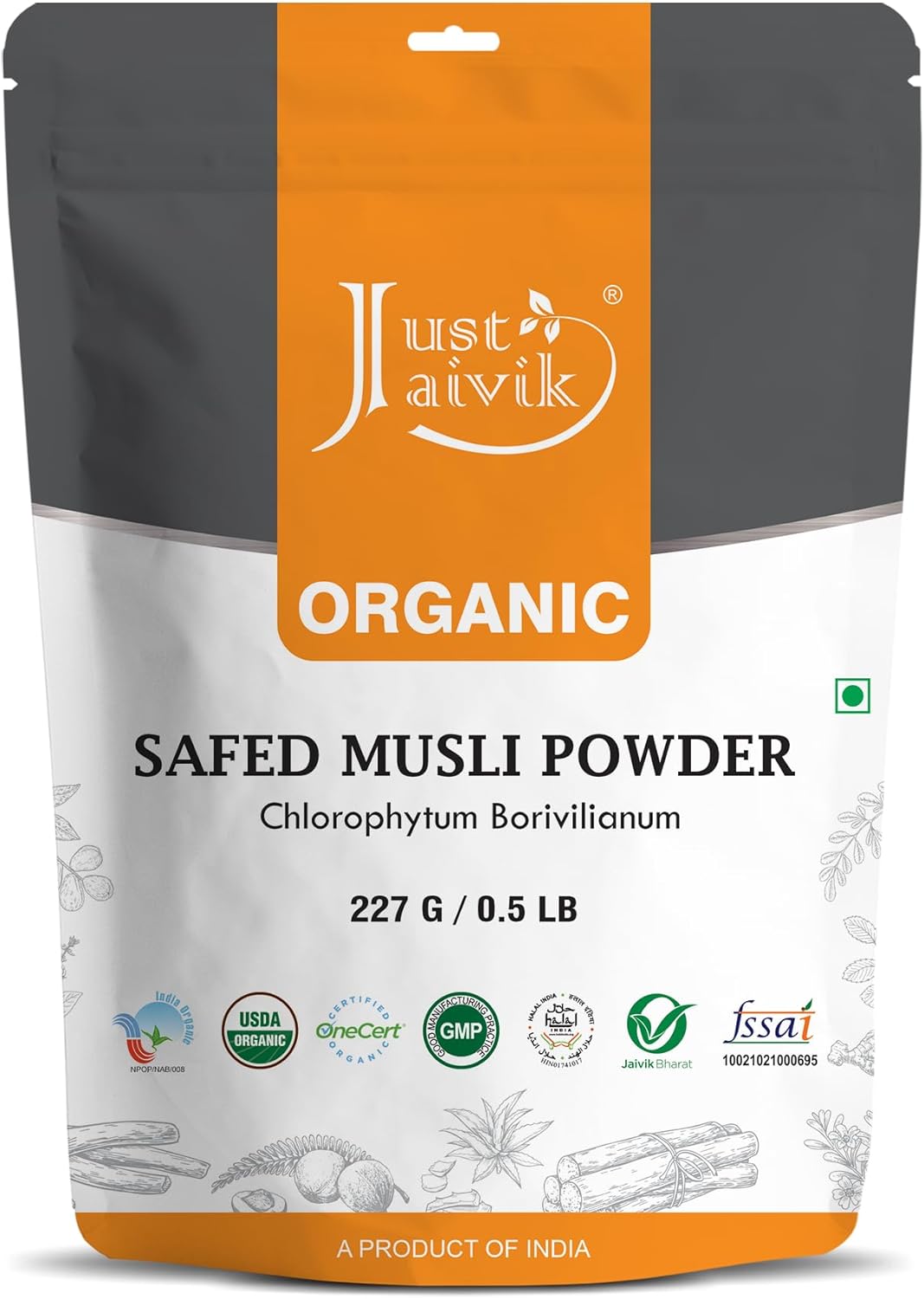 100% Organic Safed Musli Powder - Chlorophytum Borivilianum 227g (8oz) - FDA Registered Facility - Natural Health Supplement