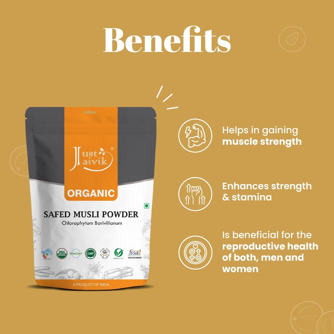 100% Organic Safed Musli Powder - Chlorophytum Borivilianum 227g (8oz) - FDA Registered Facility - Natural Health Supplement