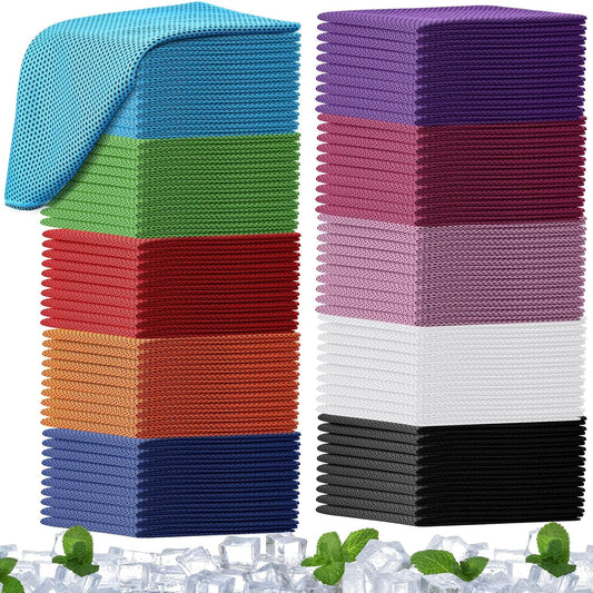 100 Pack Microfiber Cooling Towels for Gym, Yoga, Golf, and Beach - Breathable Ice Towels for Neck and Face - Chilly Sweat Towels for Sports