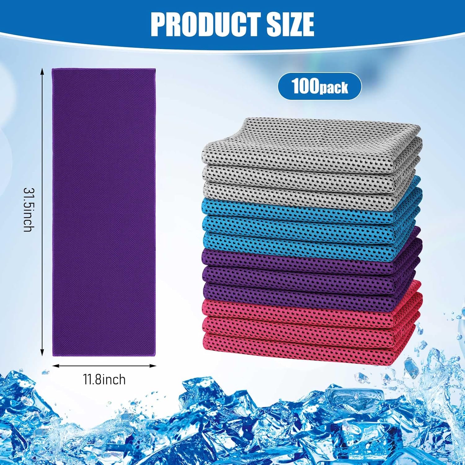 100-Pack Microfiber Cooling Towels for Gym, Yoga, Golf, and Beach Workouts - Breathable Ice Towels for Neck and Face