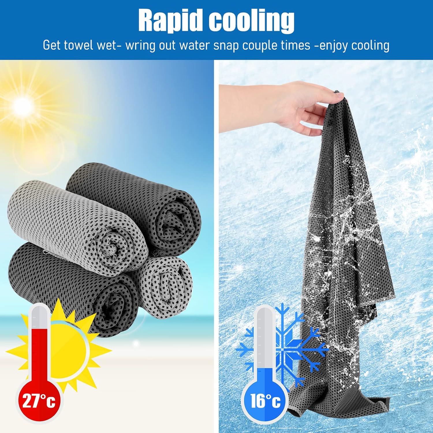 100 Pack Microfiber Cooling Towels for Gym, Yoga, Golf, Beach - Breathable Chilly Sports Towel for Neck and Face - Ice Towel for Sweat Relief