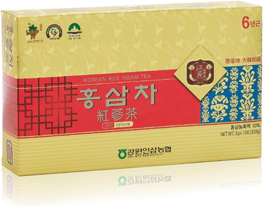 100 Packets of 6-Year-Old Korean Red Ginseng Tea - Individually Packaged for Korean Health Benefits