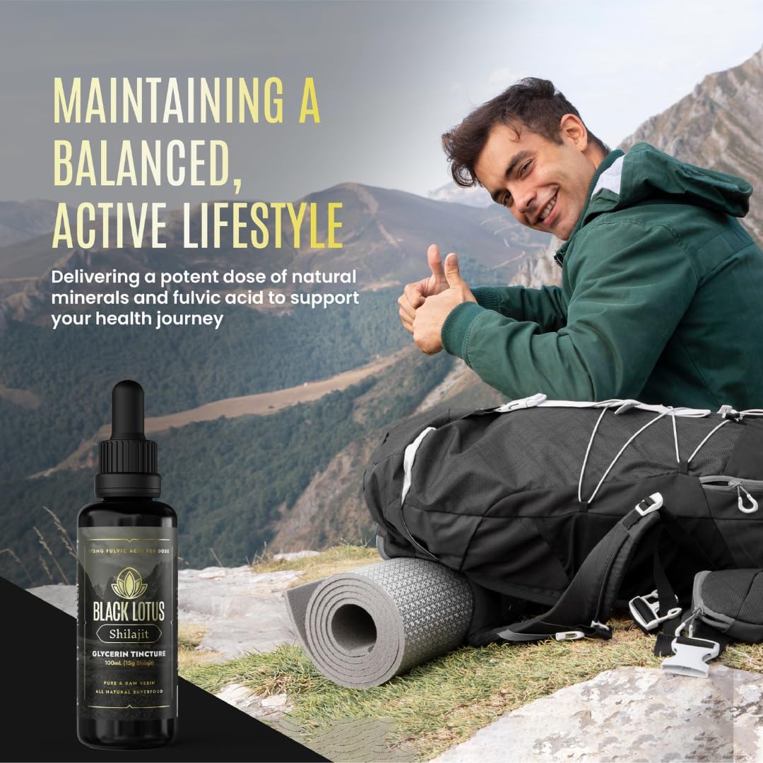 100% Pure Black Lotus Shilajit Resin Tincture - 100ml Liquid with Amino Acids, Fulvic Acid, Trace Minerals - Immune Support & Energy Boost for Men & Women