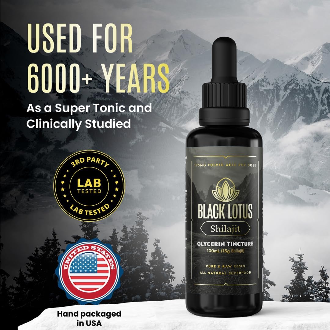 100% Pure Black Lotus Shilajit Resin Tincture - 100ml Liquid with Amino Acids, Fulvic Acid, Trace Minerals - Immune Support & Energy Boost for Men & Women